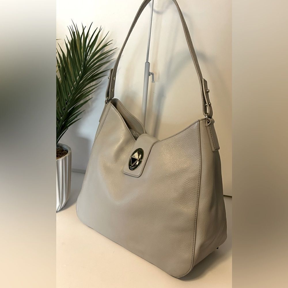 Kate Spade Gray Pebble Leather Shoulder Bag Hobo Purse - Picture 8 of 15